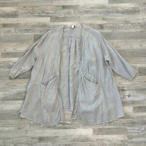 La Fixsun Grey Linen Open Front Cardigan Size XL Pockets N39